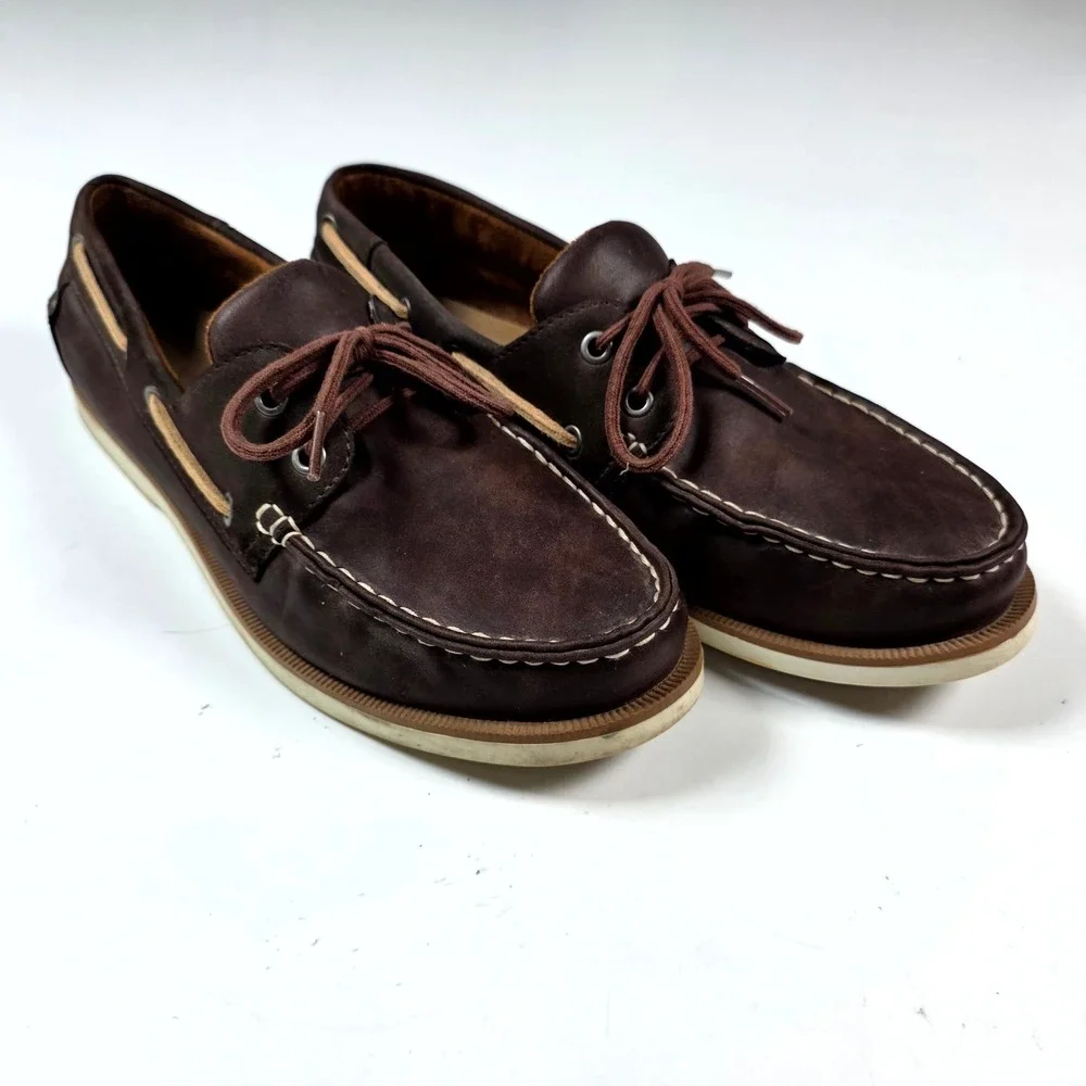 Merona Boat Shoes Mens 9.5 Dark Brown Leather Nautical Deck Shoes Classic Loafer